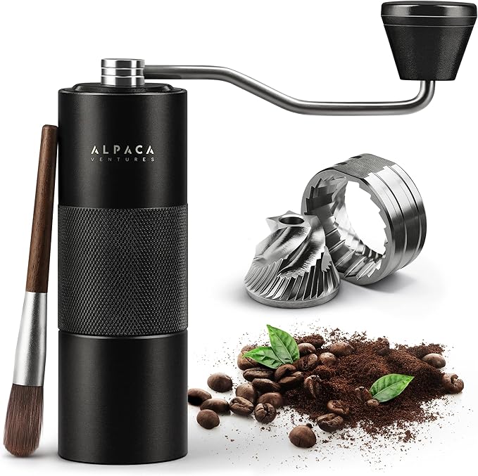 Premium Manual Coffee Grinder for Espresso, Pour Over & French Press with Stainless Steel Conical Burr, Precision Adjustable Hand Grinder, Compact Travel Size - by Alpaca Ventures