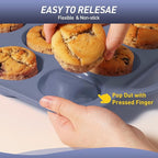2 Packs 12 Cups Silicone Muffin Pan with Metal Reinforced Frame Regular Size Cupcake Pan Tray Egg Bites Silicone Circle Cookie Molds Muffin Tin Tart Pans Baking Sheet Set for Breakfast Sandwiches