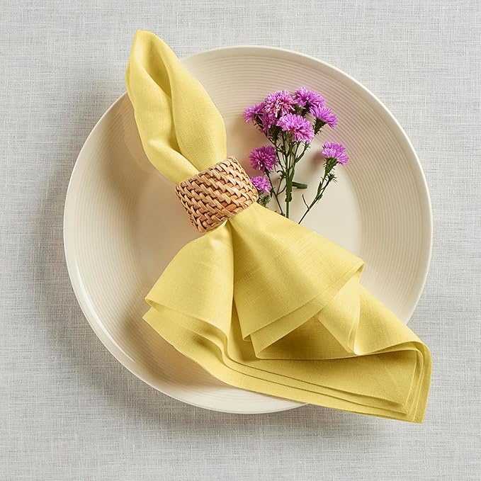 Solino Home Linen Cloth Napkins Set of 4-100% Pure Linen Sunshine Yellow Dinner Napkins 20 x 20 Inch - Fete, Handcrafted and Machine Washable