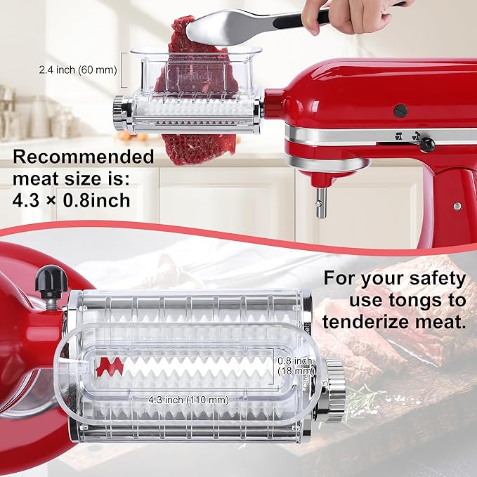Meat Tenderizer Attachment for Kitchenaid Stand Mixers, 3 Adjustable Thickness, Meat Tenderizer Machine with Transparent Cover, Meat Cuber Accessories for Kitchen aid, Dishwasher Safe