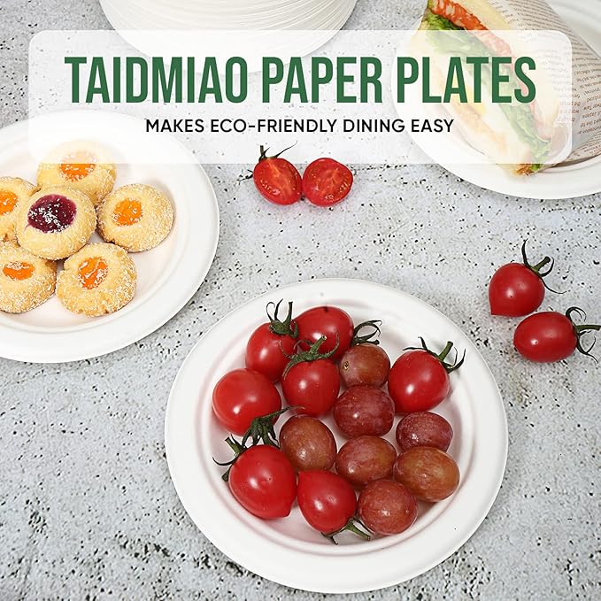 Dessert Plates, 100 Pack Small Paper Plates, Paper Plates 6 Inch – 100% Compostable Plates, Water & Oil Proof Disposable Plates, Microwavable Perfect Paper Plate For Party - White