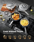 Pots and Pans Set Hybrid Stainless Steel, 17PC Nonstick Tri-Ply Cookware Set w/Frying pan, Dishwasher & Oven Safe, PFOA-Free, Metal Utensil Safe, Suitable for All Cooktops