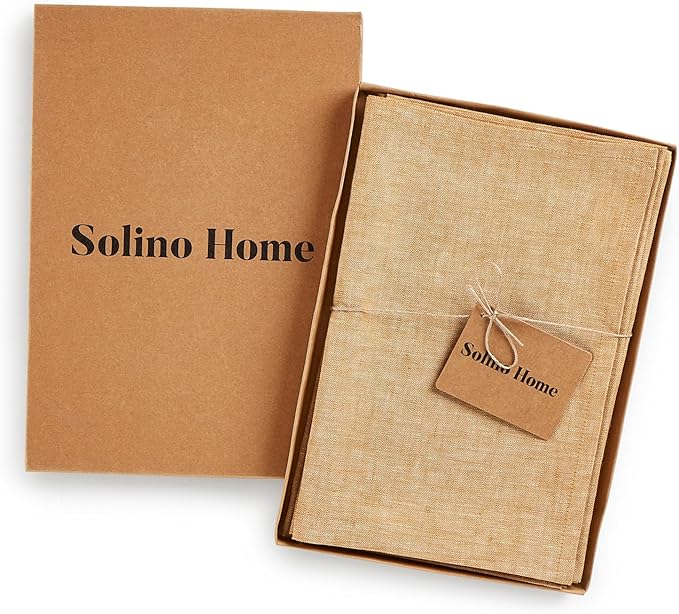 Solino Home Linen Cloth Napkins Set of 4-100% Pure Linen Golden Nugget Dinner Napkins 20 x 20 Inch - Athena, Handcrafted and Machine Washable