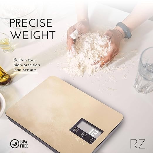 Rachel Zoe Digital Kitchen Food Scale with Non-Slip Base for Home and Kitchen, Measures in Pounds, Grams, Milliliters & Kilograms, Battery Operated Aluminum Electric Scale for Meals, Baking & Diets