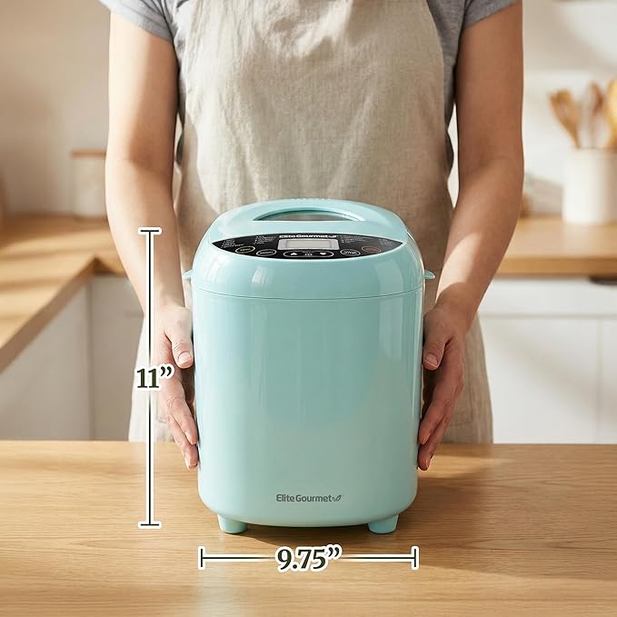 Elite Gourmet Programmable Bread Maker, 2 lb Loaf, 3 Sizes, 19 Presets incl. Gluten-Free, Dough & Jam, Delay Timer, Mint