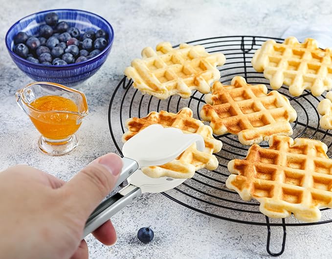 Mini Waffle Tongs by StarBlue White – 8 Inches Silicone and Nylon Serving Tongs with Non-Slip Smooth Handles, Non-Scratch and Dishwasher Safe, Multipurpose Spatula Tongs for Belgian Waffle Serving