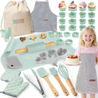 Ultimate Baking Kit for Kids - 38 Piece Kitchen Tools, Food Grade Silicone, BPA/BPS Free - Real Cooking Set for Ages 8-12 - Girls Boys Birthday Stocking Stuffer - Sage Green