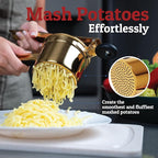 PriorityChef Large 15oz Potato Ricer, Heavy Duty Stainless Steel Potato Masher and Ricer Kitchen Tool, Press and Mash Kitchen Gadget For Perfect Mashed Potatoes - Everytime, Gold and Black