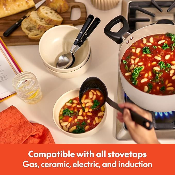 bella 12 Piece Cookware Set with EverGood™ Ceramic Nonstick Coating, Dishwasher & Oven Safe, All Stovetops Compatible, Tempered Glass Lids and Cool Touch Handles, Oatmilk