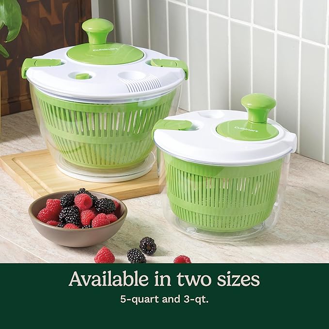 Cuisinart Large Spin Stop Salad Spinner- Wash, Spin & Dry Salad Greens, Fruits & Vegetables, 5qt, CTG-00-SAS1