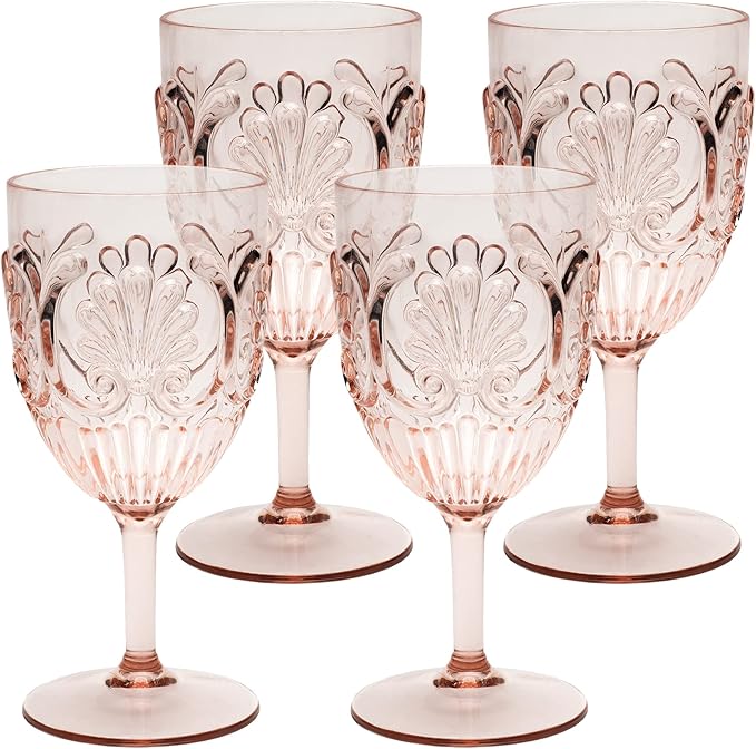 Komorebi Shatterproof Acrylic Wine Glasses - Unbreakable Plastic Goblets, BPA-Free & Drop-Proof Glassware - Elegant Drinkware for Indoor & Outdoor Use - 14oz, Set of 4 (Pale Pink)
