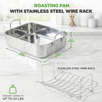NutriChef Premium Stainless Steel Roasting Pan with Rack – Heavy‑Duty 14″ Turkey Roasting Pan for Turkey, Chicken & Meats (Wide Handles, Dishwasher Safe)