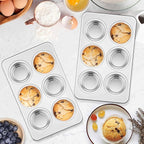 Homikit 1 Pack Muffin Pan, Stainless Steel Cupcake Tin with 6 Cups Regular Size, Thick Metal Egg Bites Bakeware for Oven Baking, Rust Free & Non Toxic, Also Be Snack Tray for Kids, Dishwasher Safe
