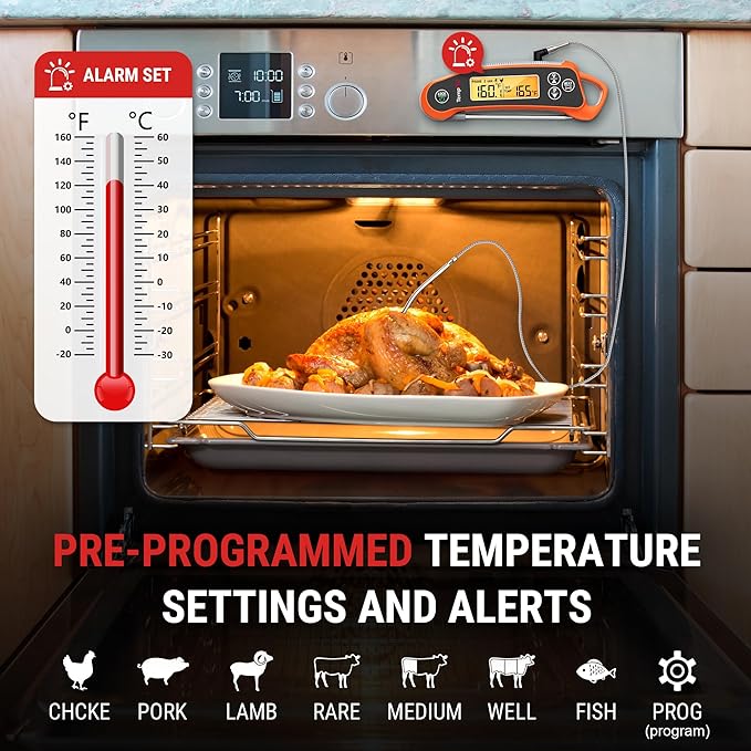TempPro TP710 Instant Read Thermometer for Cooking, 2-in-1 Meat Thermometer Digital with 2 Probes & 2 Temperature Display, Kitchen Thermometer for Oven, Grilling, Smoker, BBQ (Previously ThermoPro)