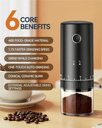 CEVING First Grind-While-Charging Rechargeable Coffee Grinder, 1.7X Faster Grinding with 38 External Adjustable Settings, Conical Ceramic Burrs & 2000mAh Battery, Portable for Travel, Camping, etc.
