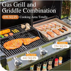 Sophia & William Propane Gas Grill and Griddle Combo with Porcelain-Enameled Cast Iron Grates, Dual Outdoor BBQ Grill with Flat Top Griddle for Barbecue, 696 SQ.IN. Cooking Area