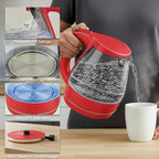 OVENTE Electric Kettle, 1.5L Borosilicate Glass Countertop Water Heater and Boiler for Coffee or Tea, BPA-Free, Auto Shut-Off, Boil-Dry Protection, Removable and Washable Spout Filter, Red KG83R