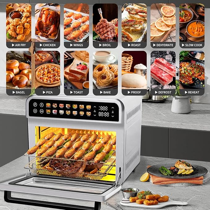 SEEDEEM 32QT Air Fryer Combo, 14-in-1 Extra Large Convection Oven with LED Touchscreen, Stainless Steel Countertop Oven for Family Cooking