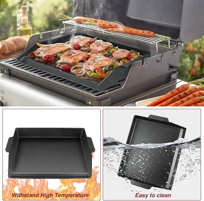 17" x 13" Universal Cast Iron Griddle for Gas Grill, Stove Top Griddle Gas Grill Griddle Insert for Charbroil Nexgrill Parts Charcoal Cooking Plate Outdoor Camping Tailgating Teppanyaki BBQ Accessory