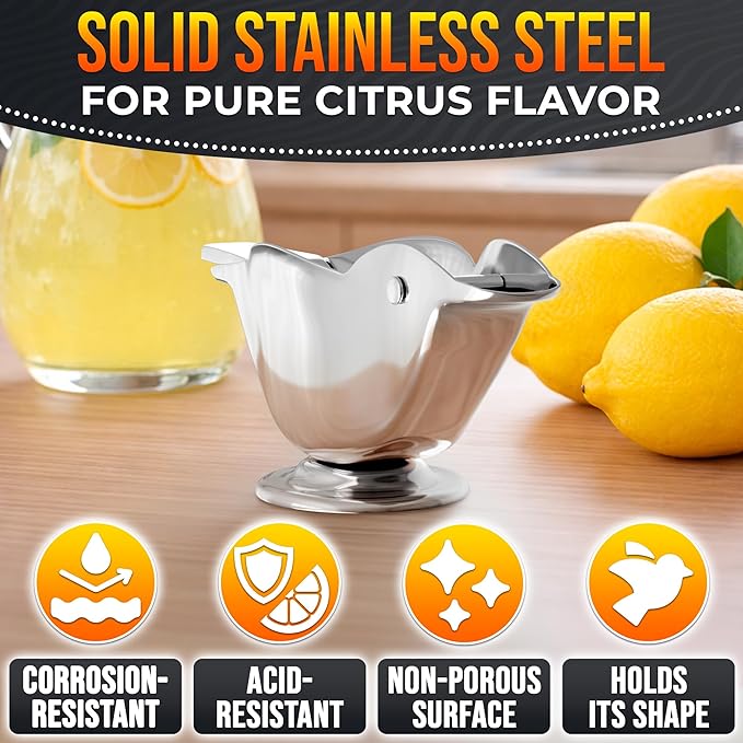 Lemon Squeezer Stainless Steel Manual Juicer – Press More Juice with Less Effort, Bird Lemon Squeezer with Pour Spout, Manual Lemon & Lime Press, Mess-Free Hand Juicer for Cocktails, Cooking & Drinks