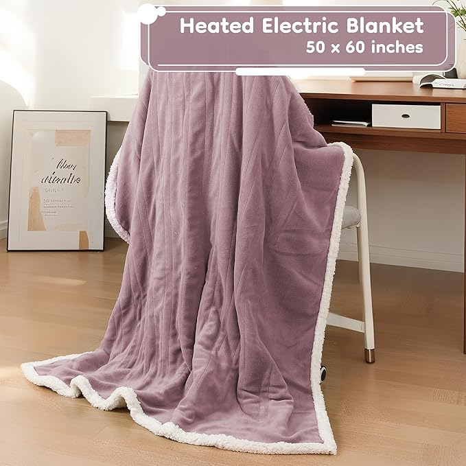 Electric Heated Blanket Twin Size - 62"x84", Soft Flannel Heating Blanket, 10 Heating Levels, 1-12 H Auto Shut Off, Breathable Warm and Washable for Bed, Purple