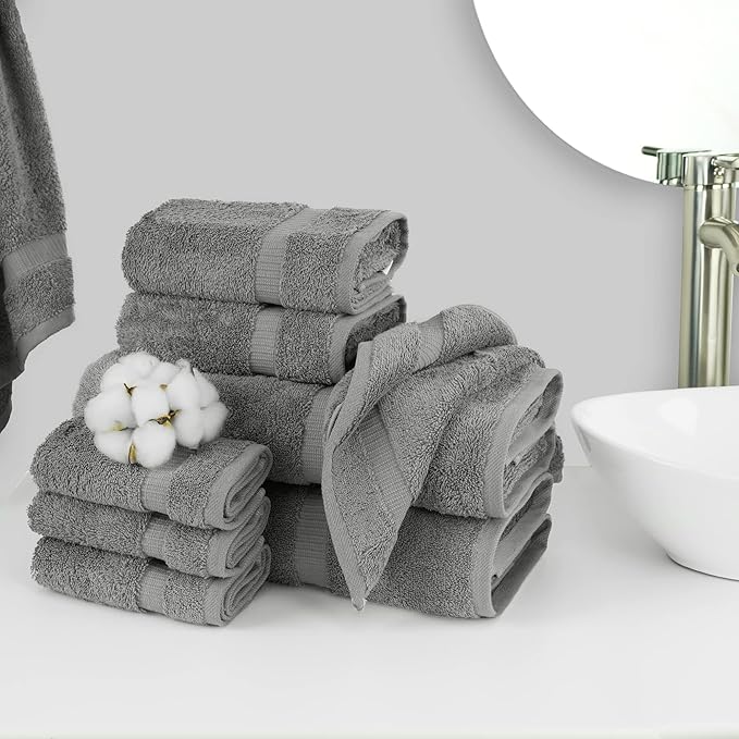 Chakir Turkish Linens | Hotel & Spa Quality 100% Cotton Premium Turkish Towels | Soft & Absorbent (8-Piece Towel Sets, Gray)