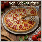 Bakken Pizza Baking Pan - Round Perforated Carbon Steel Pan with Non-Stick Marble Coating, Oversized Silicone Handle, Dishwasher Safe, High-Temperature Resistant, Durable & Easy Cleanup White, 2 Pack