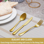 MUTNITT 60 Pcs Gold Silverware Set Service for 12, Premium Stainless Steel Flatware Set, Cutlery Utensil Set, Durable Home Kitchen Eating Tableware Set, Include Fork Knife Spoon Set, Dishwasher Safe