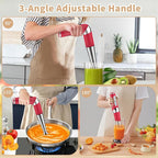 Toogel Cordless Immersion Blender, Electric Hand Blender with 21-Speed & 3-Angle Adjust, USB Rechargeable, BPA-Free & Dishwasher Safe for Baby Food, Smoothies, Soup (Red)