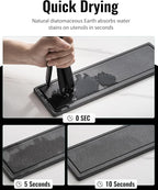 Utensil Holder for Kitchen Counter, Cooking Utensil Holder with Stone Drying Mat for Storage Spatula, Ladle, Scoop in Farmhouse Countertop with Wooden Pattern Printed, Matte Black