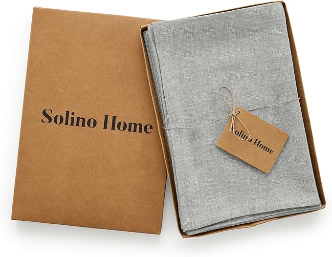 Solino Home Linen Cloth Napkins Set of 4-100% Pure Linen Chambray Grey Dinner Napkins 20 x 20 Inch - Athena, Handcrafted and Machine Washable