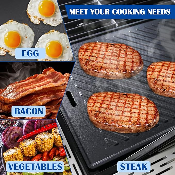 SafBbcue A005 Cast Iron Griddle for Monument Grill 14633, 25392, Mesa400, Mesa200S Replacement Parts, Reversible Grill Plate for Mesa220, Mesa200R, Mesa200B, Mesa200G, Mesa425 Gas Grill Accessories