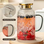 Buaic Glass Pitcher with Lid,84 oz/2.5 Liter Vintage Water Pitcher, Clear Borosilicate Glass Water Carafe for Cold Brew, Coffee, Lemonade, Iced Tea, Juice, Beverage, Heat Resistant Water Glass Jug