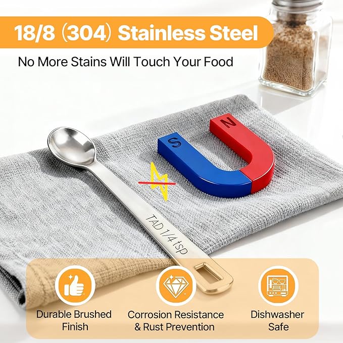 Mini Measuring Spoons Set, 18/8 Stainless Steel Teaspoon for Cooking and Baking, Suitable for Small Amount of Dry or Liquid Ingredients and Spices