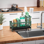 Cisily Sponge Holder for Kitchen Sink, Sink Caddy Organizer with High Brush Holder, Kitchen Countertop Organizers and Storage Essentials, Rustproof 304 Stainless Steel (Dark Green, 9.25″)
