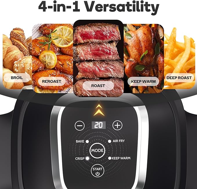 4.4QT Glass Air Fryer Non-Toxic, 4 Presets & Manual Control, 180-400℉ Precise Heat Smart Air Fryer Oven, Auto-Pause & Resume, Microwave & Dishwasher Safe Dual Glass Container
