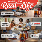 Gourmia Electric Glass Kettle – 1.7L Programmable Tea & Coffee Brewer with Digital Touch Display, 6 Presets, Removable Stainless Steel Infuser, Cordless with 360° Swivel Base, Red