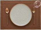 Solino Home Linen Placemats Set of 4 - Classic Hemstitch Brown Placemats 14 x 19 Inch - 100% Pure Linen Table Mats