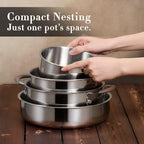 CAROTE 13pcs Tri-Ply Stainless Steel Cookware Set with Detachable Handle, Pots and Pans Set, Induction Kitchen Cooking Sets, RV/Camping Cookware, Oven Safe, Woodgrain Style
