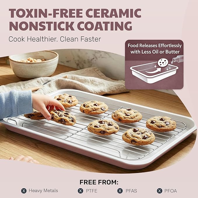 Gotham Steel 6 Pc Stackable Baking Pans Set, 70% Space Saving Design, Ceramic Bakeware Sets Non Toxic Made Without PFOA PFOS, with Baking Sheet Tray, Cake & Muffin Pans, Oven & Dishwasher Safe