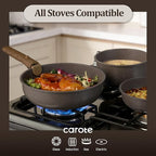 CAROTE 17PCS Pots and Pans Set Non Stick with Detachable Handle, Nonstick Cookware Sets, Cooking Kitchen Set, Oven/Dishwasher Safe, Induction Cookware, Brown, RV Kitchen Pot and Pan