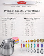 Magnetic Measuring Cups and Spoons Set304 Stainless Steel Dual Scale Set of 15, Strong N52 Magnetic Nesting Design with Leveler, for Dry&Liquid Ingredients, Dishwasher Safe(Colorful)