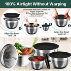 Nicdiet Mixing Bowls with Airtight Lids, Stainless Steel Mixing Bowl Set with 3 Metal Nesting Bowls, Colander & Grater, Non-Slip Bottoms, Size 1.5, 2.5, 5 QT, Great for Mixing & Serving, Black