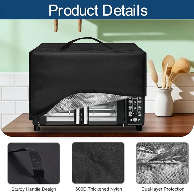 Air Fryer Cover Dust Cover for Gourmia French Door Air Fryer 25 Qt GTF7655, 17×13.8×11.4 in, 600D Heat-Resistant Nylon w/Aluminum Foil, Waterproof air fryer oven Cover for Convection Oven