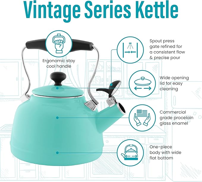 Chantal Tea Kettle, Vintage Series, Enamel on Steel, Whistling (Aqua)