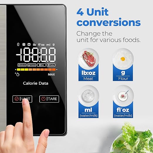 Smart Nutrition Food Scale - Digital Kitchen Scale with Nutritional Calculator App,Tare Function,Track Calories &24 Nutrients,11lb, Grams/Ounces, Healthy Eating & Meal Prep