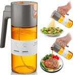 OURCABECUE Upgrade 2 in 1 Oil Sprayer for Cooking, 17oz Light-Blocking Glass Olive Oil Dispenser Bottle for Kitchen,Food-Grade Oil Mister with 8 Stickers for Salad, Frying (Grey)