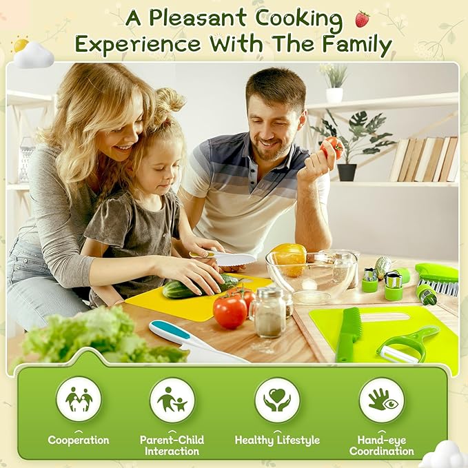 Chanking 13 Pieces Kids Safe Knife Set for Real Cooking Child-Friendly Plastic Chef Tools Montessori Kitchen Toys for Toddlers with Bright Colors Gifts for Boys and Girls