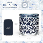 Utensil Holder, 6" Premium Ceramic Kitchen Utensil Rack for Countertop, Hand-painted blue and white porcelain made in Jingdezhen suitable for Vintage Farmhouse Kitchen Counter Decor
