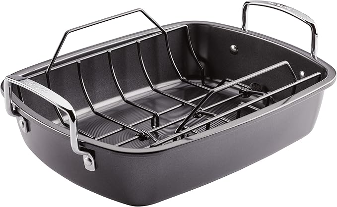 Circulon Ultra-Lasting Nonstick Roasting Pan with Rack, Roaster Pan with Easy Serve Rack, 17-Inch x 13-Inch, Black